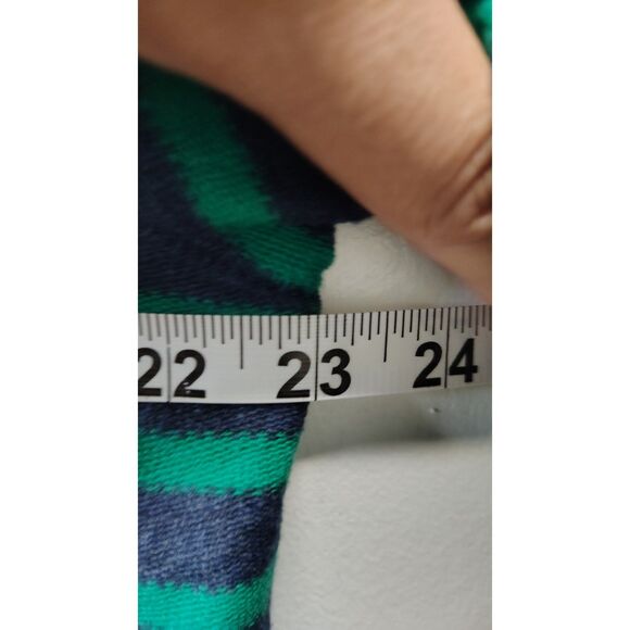 Lands End Green and Navy Blue Stripe Knit Crew Neck Sweater - Picture 5 of 6
